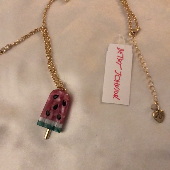Betsey Johnson Gold Tone Watermelon Popsicle Pendant Necklace Cup Chain NWT - Picture 5 of 16